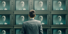 Man looking at AI televisions